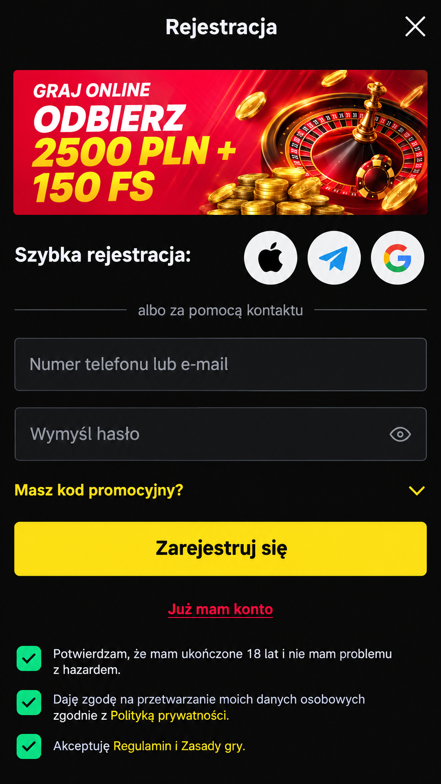 BetKing Formularz rejestracyjny